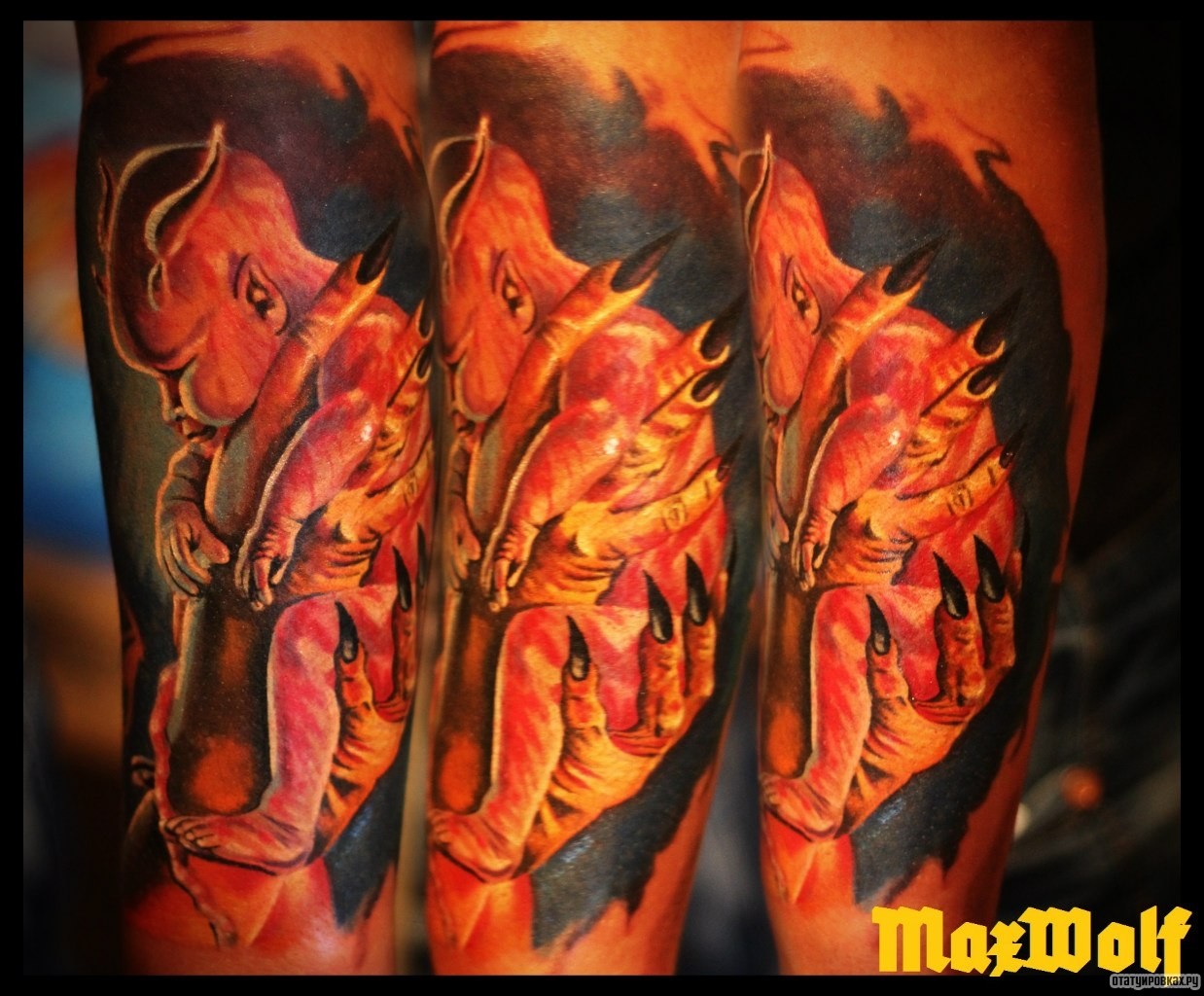 Фотография татуировки под названием «Ребенок дьявола на руке»