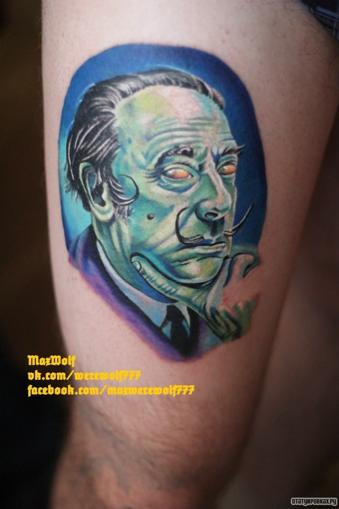 Фотография татуировки под названием «Человек с зеленым лицом»