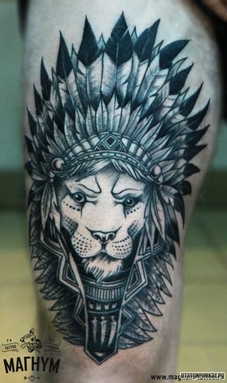 Фотография татуировки под названием «Лев индеец»