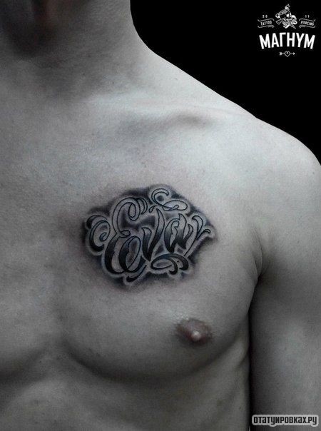 Фотография татуировки под названием «Надпись в виде лент»