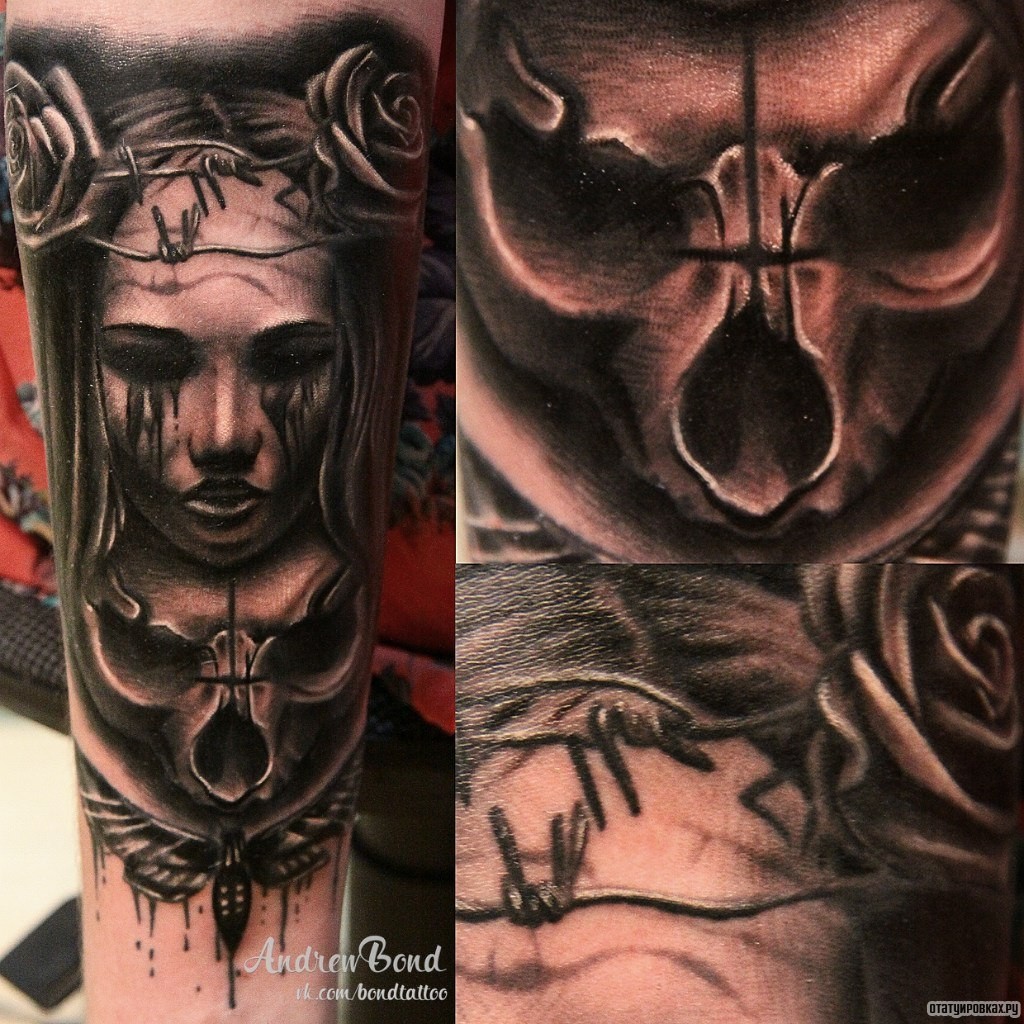 Фотография татуировки под названием «Девушка и череп»