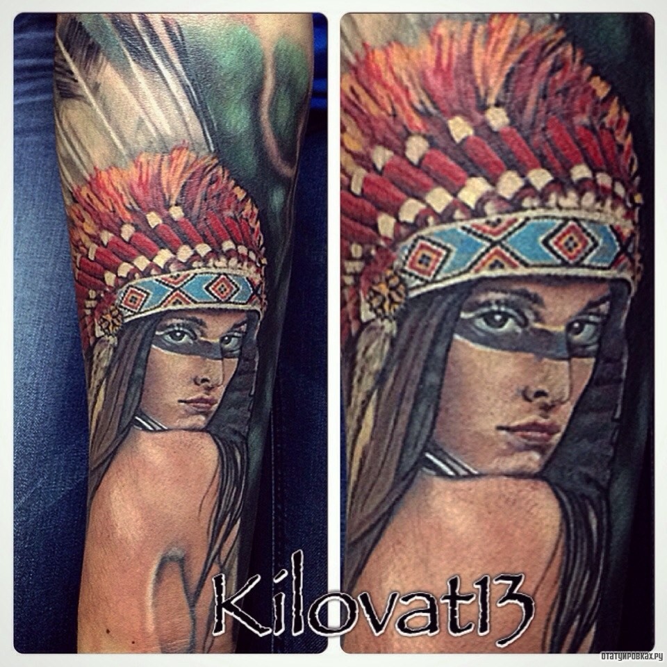 Фотография татуировки под названием «Девушка индеец»