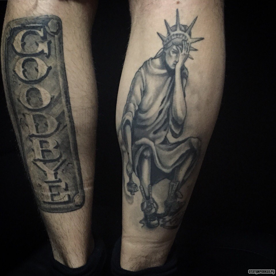 Фотография татуировки под названием «Статуя свободы в печали»