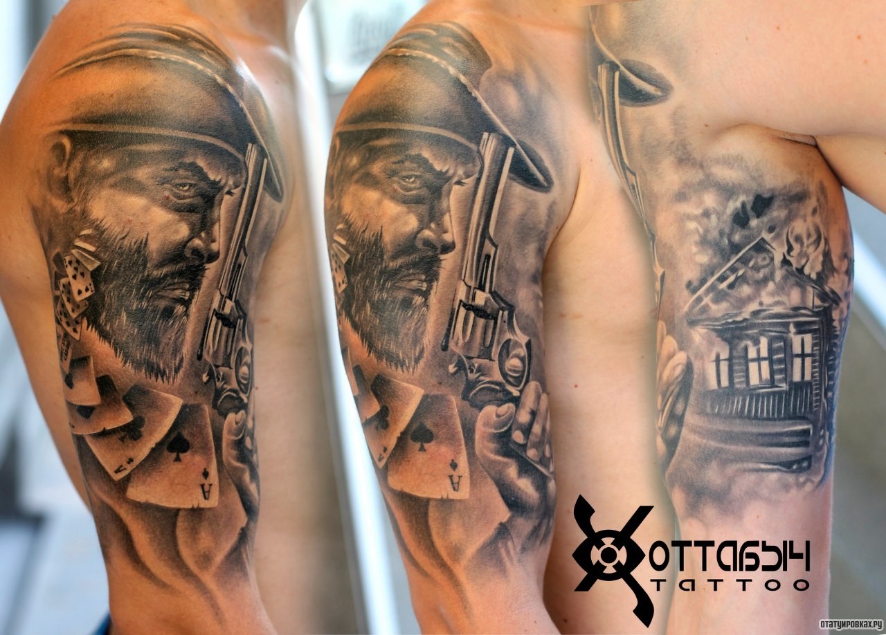 Фотография татуировки под названием «Киллер с пистолетом»