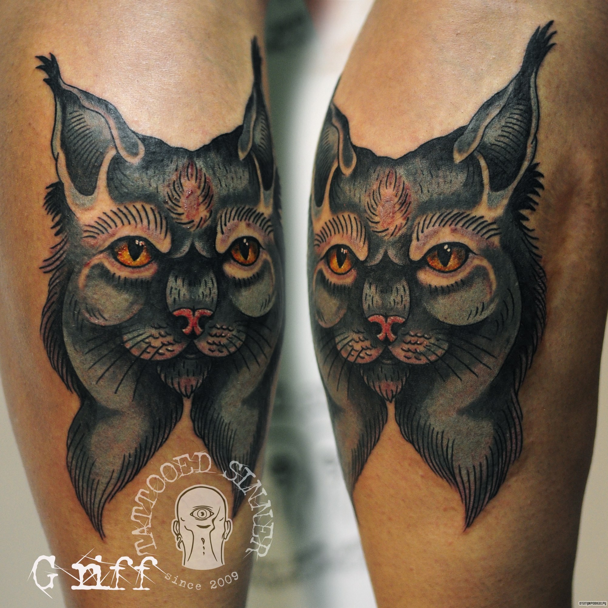 Фотография татуировки под названием «Синий кот»