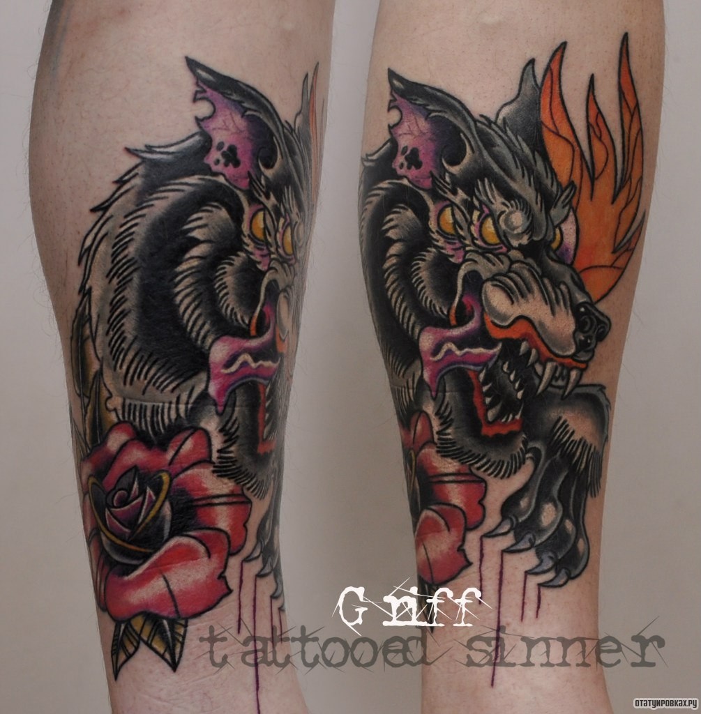 Фотография татуировки под названием «Злой волк»