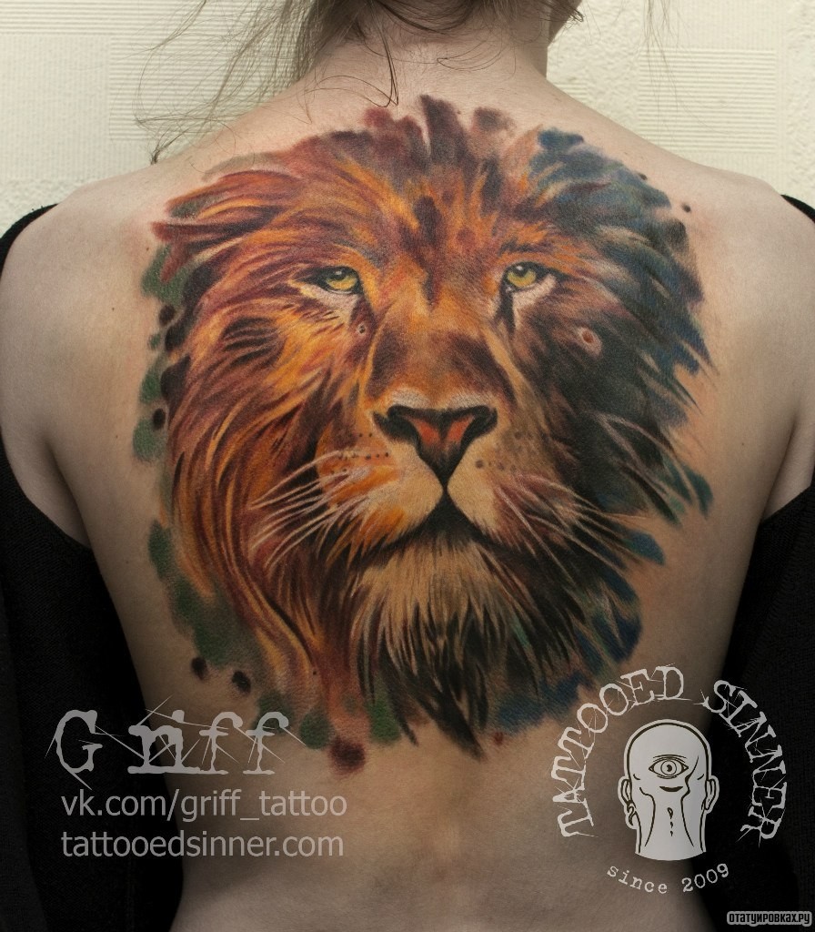 Фотография татуировки под названием «Лев морда»