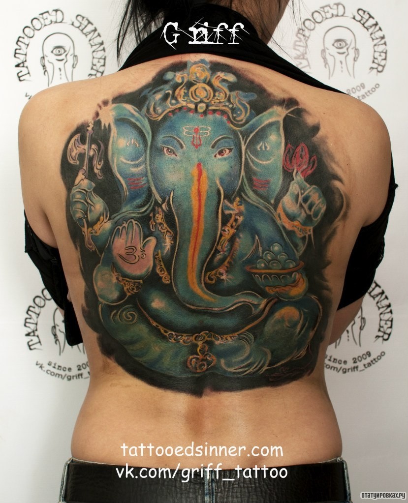 Фотография татуировки под названием «Ганеша слон»