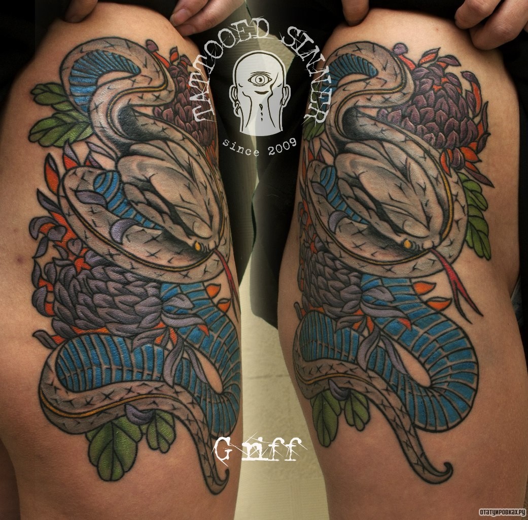 Фотография татуировки под названием «Змея в японском стиле»