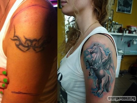 Фотография татуировки под названием «Пегас на плече»