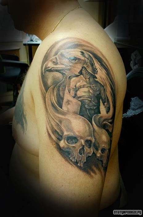 Фотография татуировки под названием «Воин с черепами»