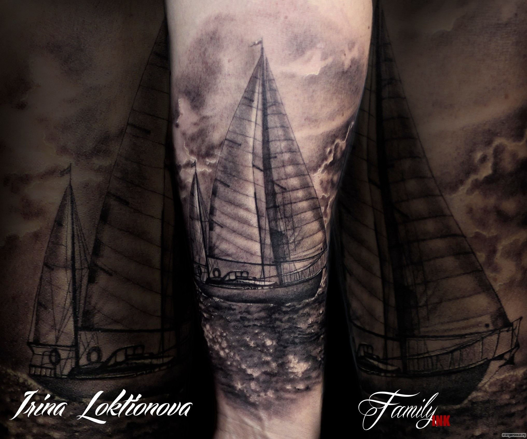 Фотография татуировки под названием «Корабль на воде»