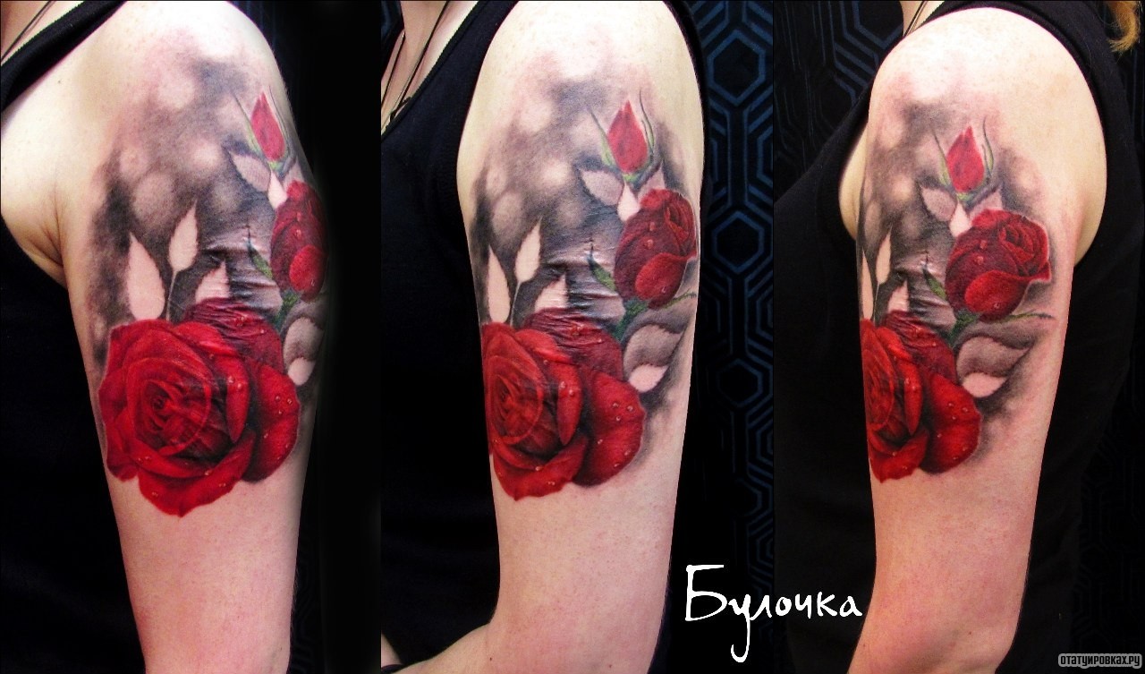 Фотография татуировки под названием «Розы с фоном»