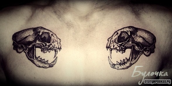 Фотография татуировки под названием «Два черепа животного»