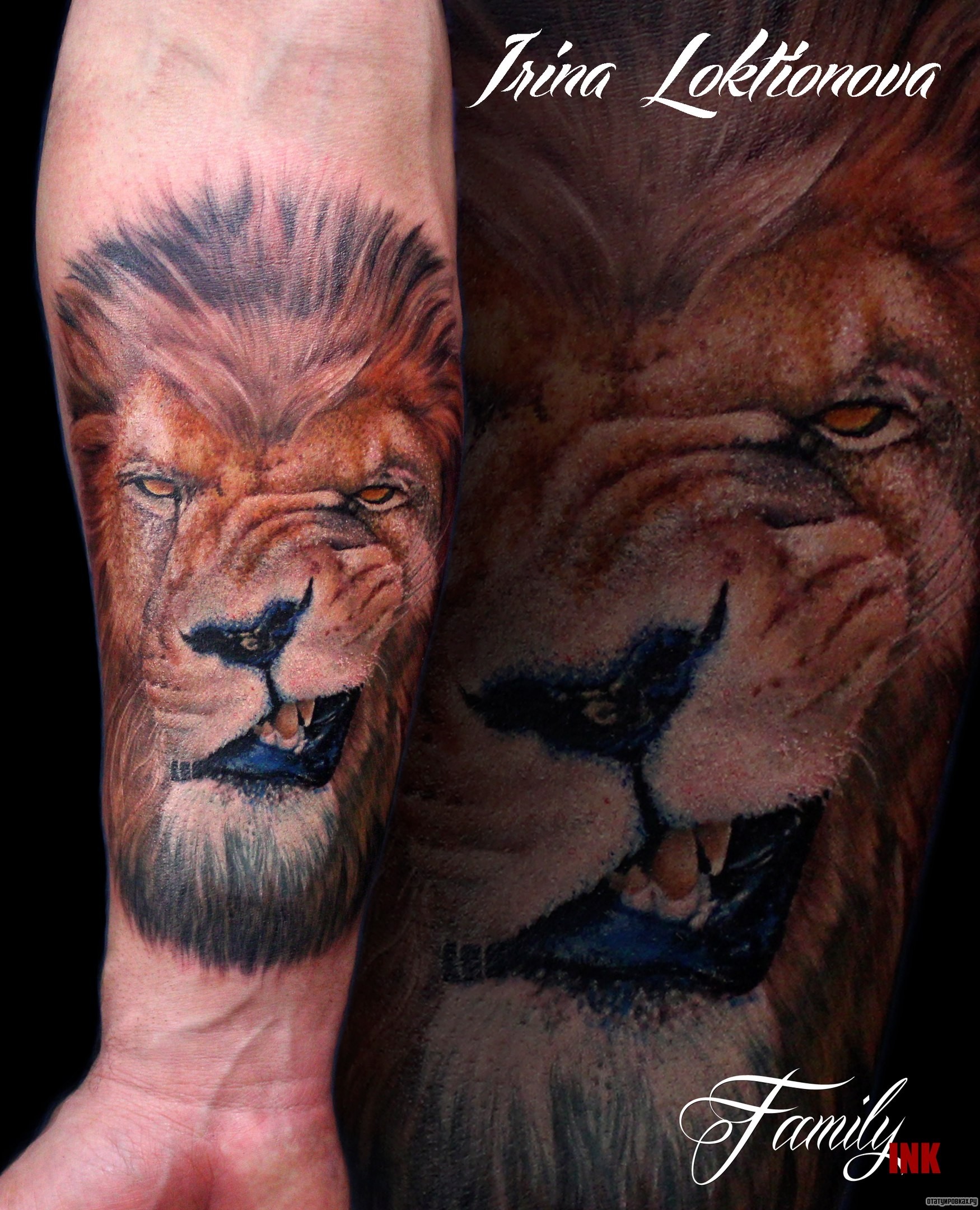 Фотография татуировки под названием «Лев скалится»