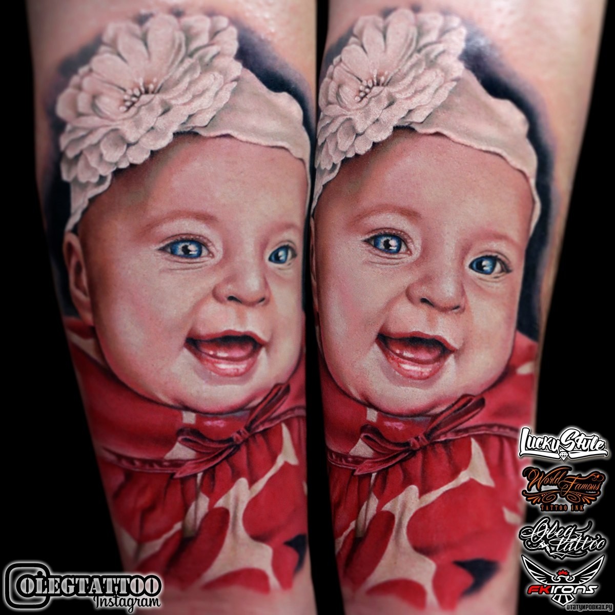 Фотография татуировки под названием «Маленькая дочка с красивым белым цветком на голове»