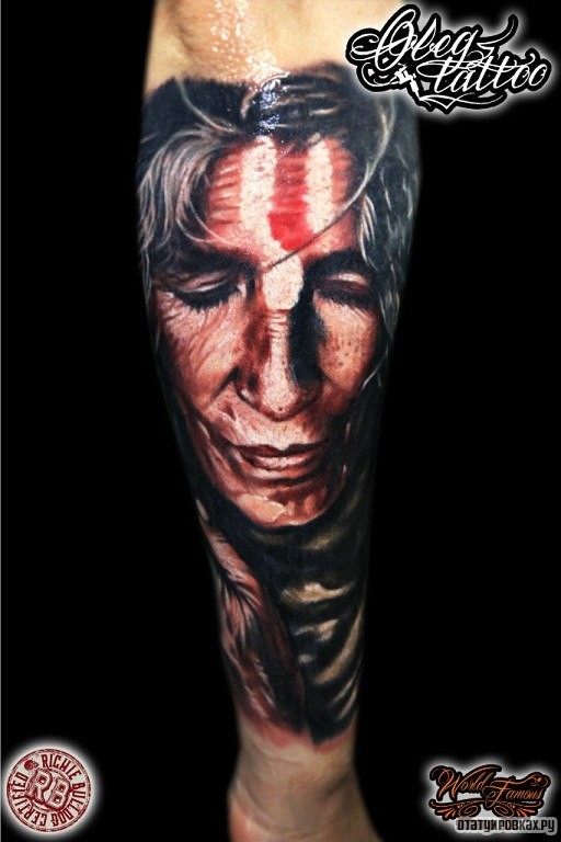 Фотография татуировки под названием «Портрет индейца»