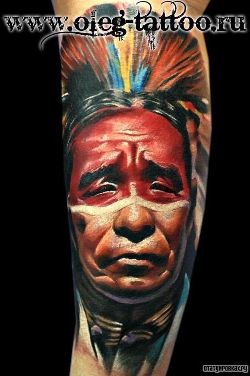 Фотография татуировки под названием «Старый индеец с красным лицом»