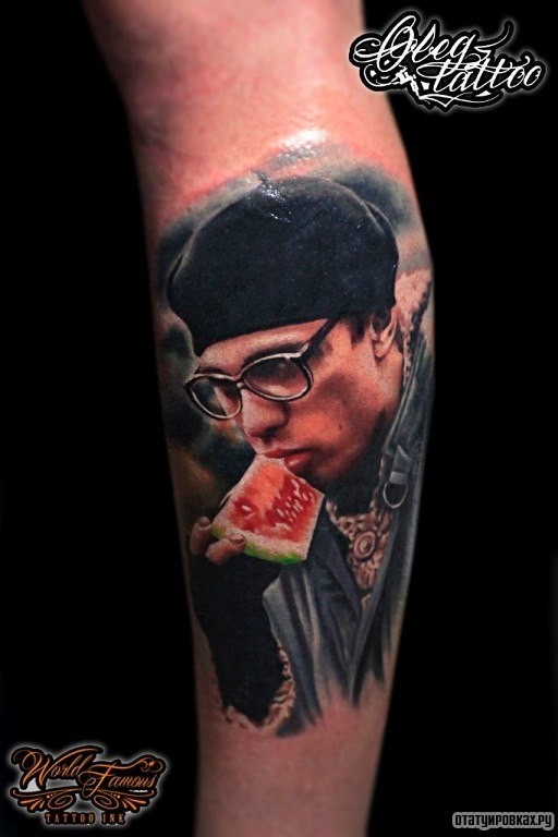 Фотография татуировки под названием «Дмитрий Бодров ест арбуз - сцена из фильма Брат 2»
