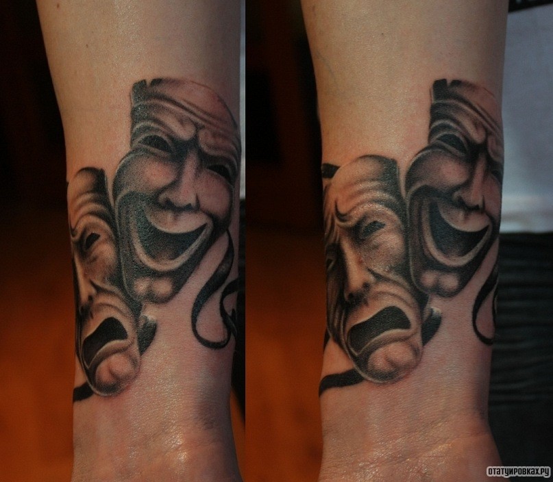 Фотография татуировки под названием «Две маски»