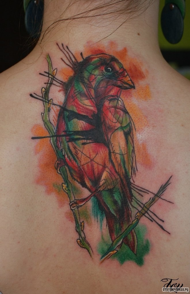 Фотография татуировки под названием «Птица абстракции»