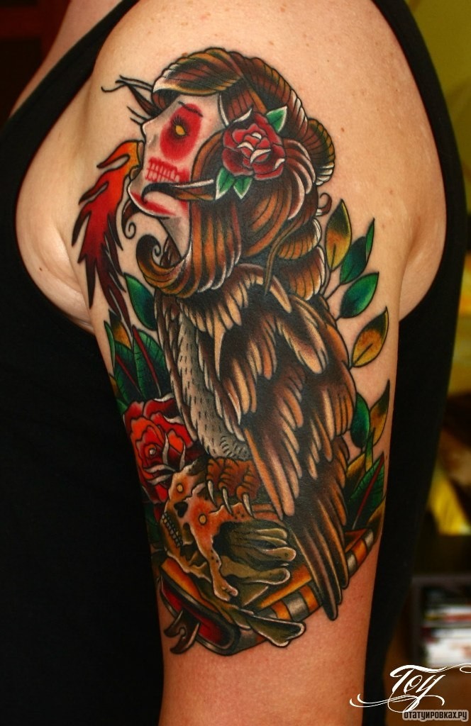 Фотография татуировки под названием «Девушка птица»