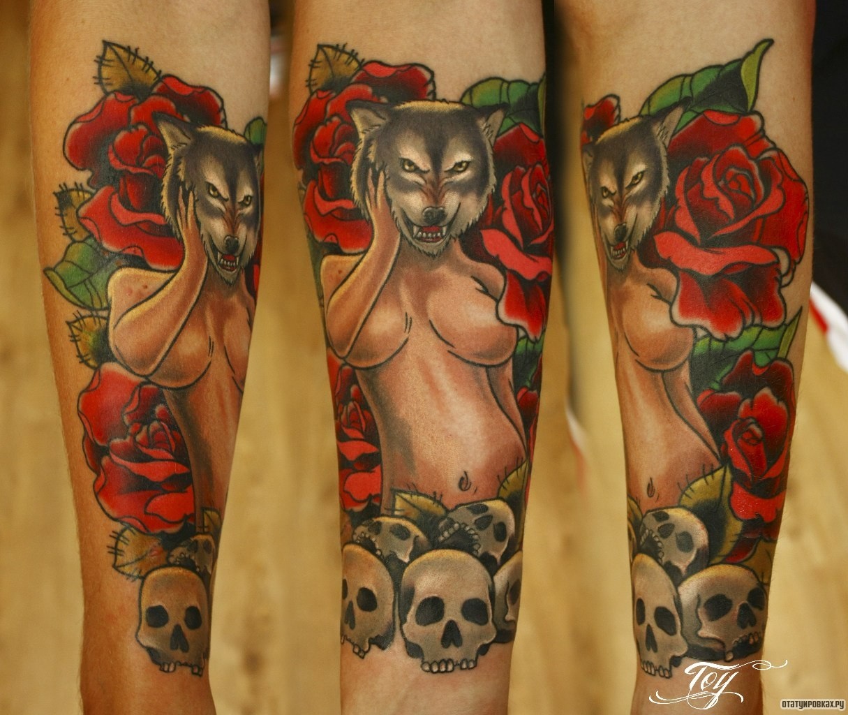 Фотография татуировки под названием «Обнаженная девушка-волк»