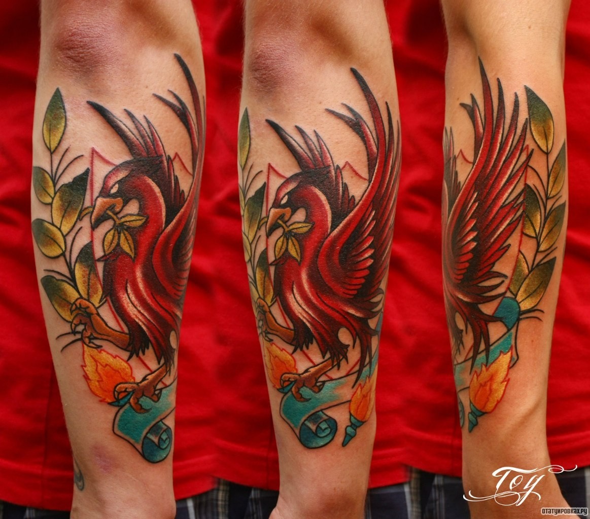Фотография татуировки под названием «Жар птица с посланием»