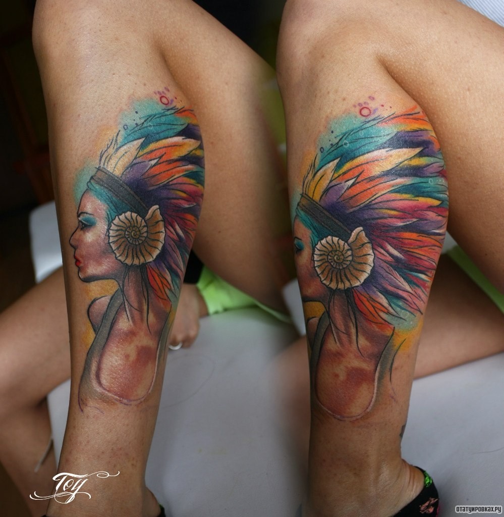 Фотография татуировки под названием «Индеец девушка»