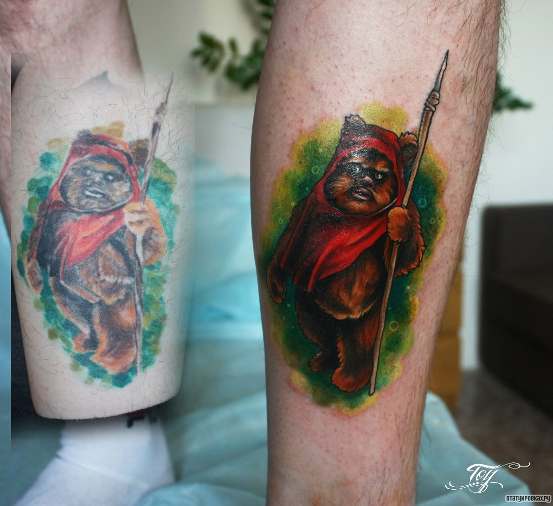 Фотография татуировки под названием «Медведь с копьем»