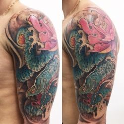 Тату японский дракон на плече
