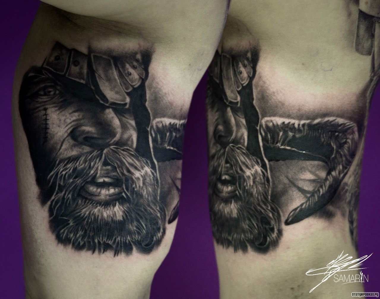 Фотография татуировки под названием «Воин на бицепсе»