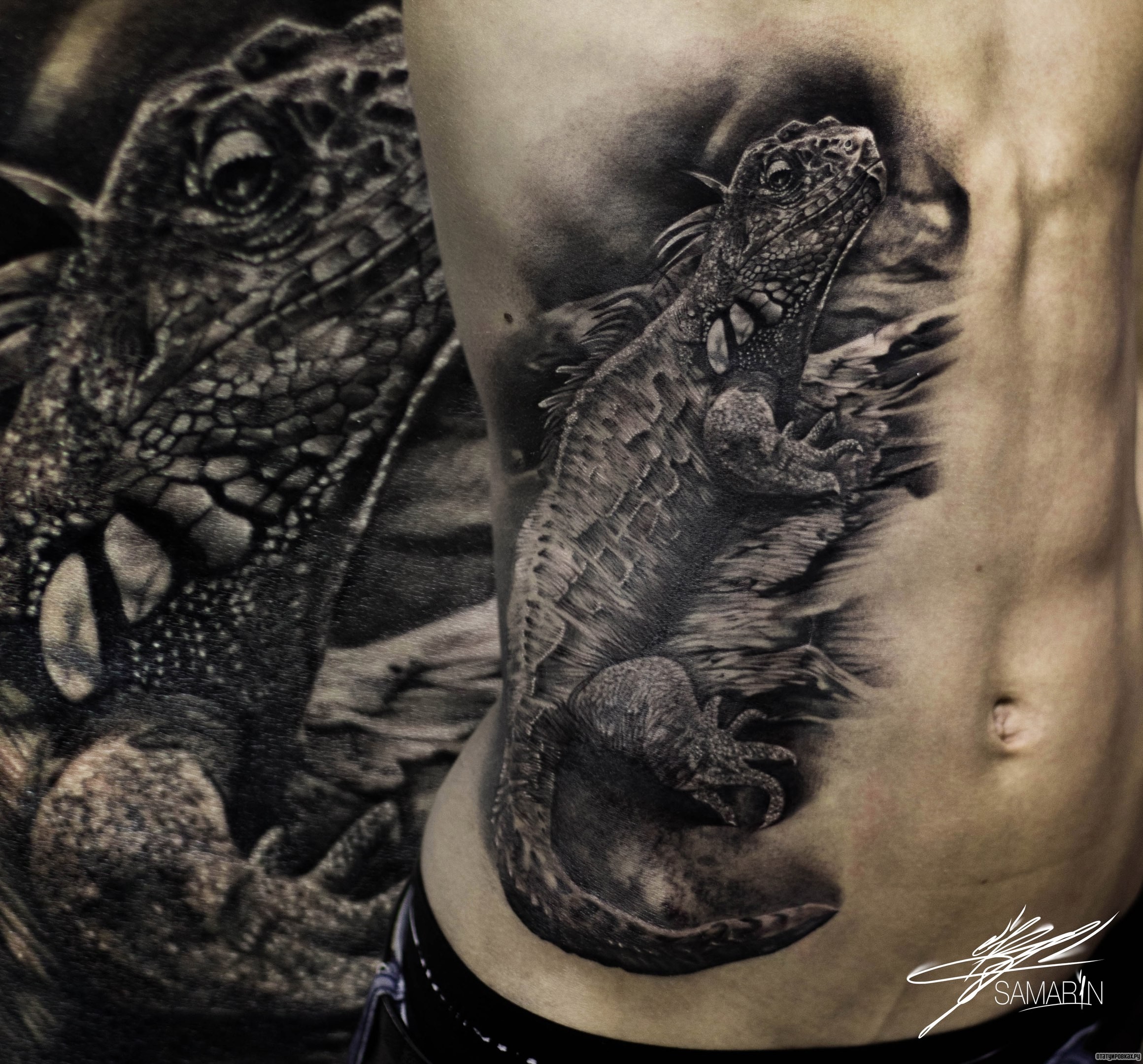 Фотография татуировки под названием «Ящерица сбоку тела»
