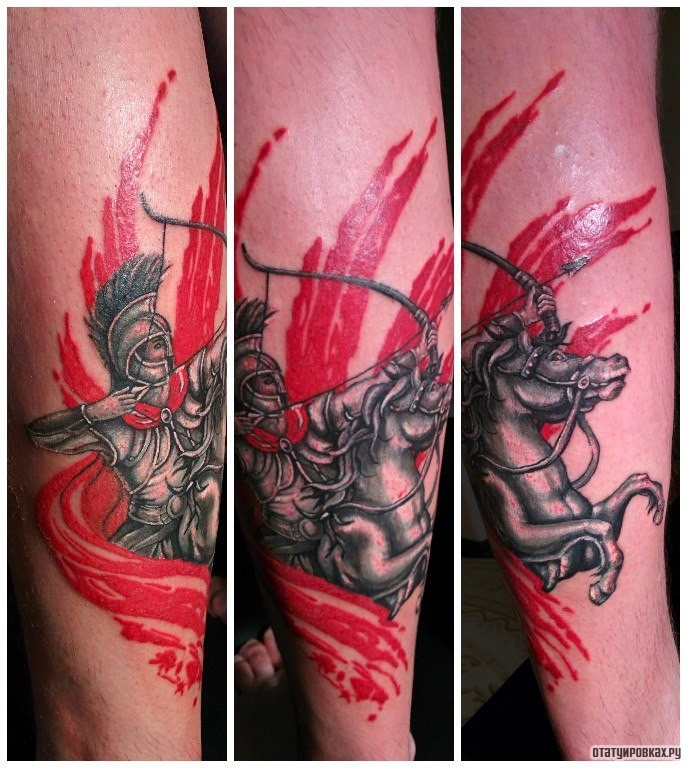Фотография татуировки под названием «Рыцарь на голени»