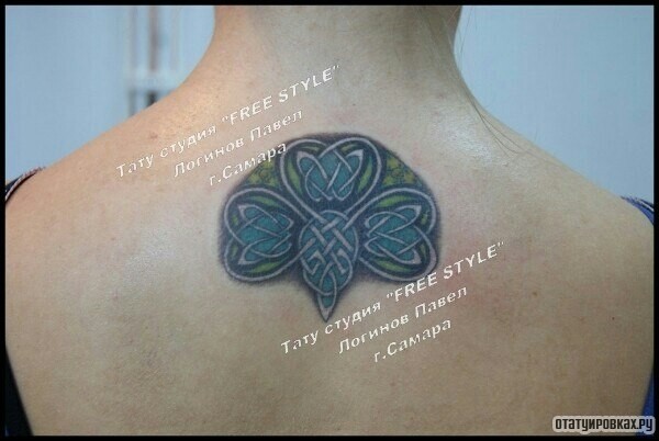 Фотография татуировки под названием «Узор клевера на спине»