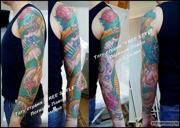 Фотография татуировки под названием «Рукав с драконом»