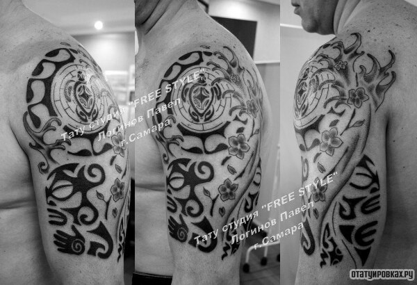 Фотография татуировки под названием «Полинезийские узоры на плече»