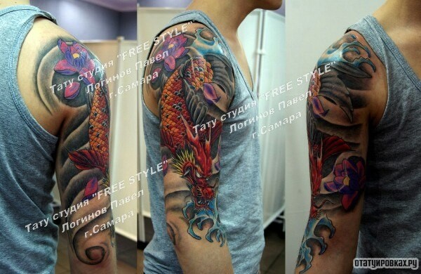 Фотография татуировки под названием «Японский дракон на плече»