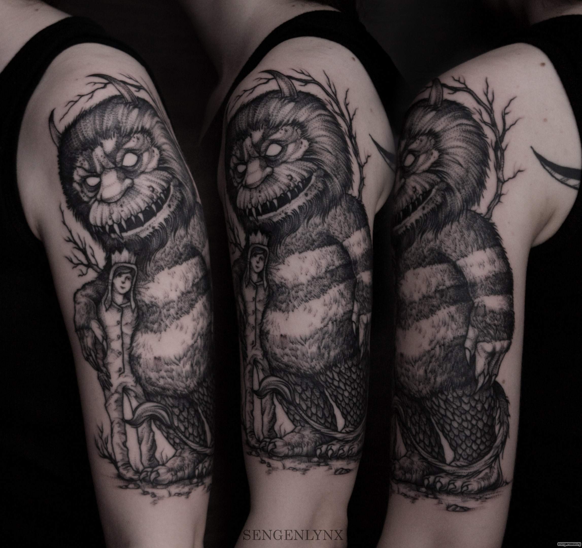 Фотография татуировки под названием «Демон с человеком в обнимку»