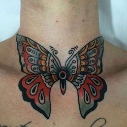 Бабочка из разных цветов на груди