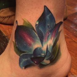 Синяя орхидея на ступне