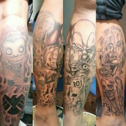 Мексиканская тату клоуна с девушкой на голени