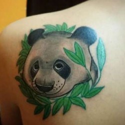 Панда в листьях на лопатке