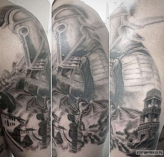 Фотография татуировки под названием «Воин с драконом»