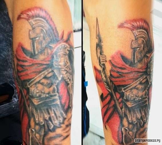 Фотография татуировки под названием «Воин в красном цвете»