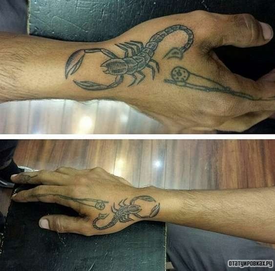 Фотография татуировки под названием «Скорпион с удочкой»