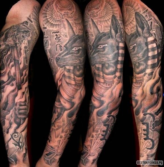 Фотография татуировки под названием «Рукав со сфинксом»