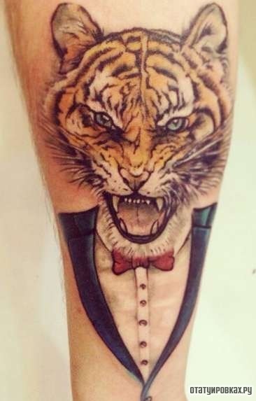 Фотография татуировки под названием «Тигр в костюме»