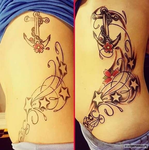 Фотография татуировки под названием «Звезды и якорь»