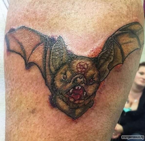 Фотография татуировки под названием «Летучая мышь со звездой на лбу»